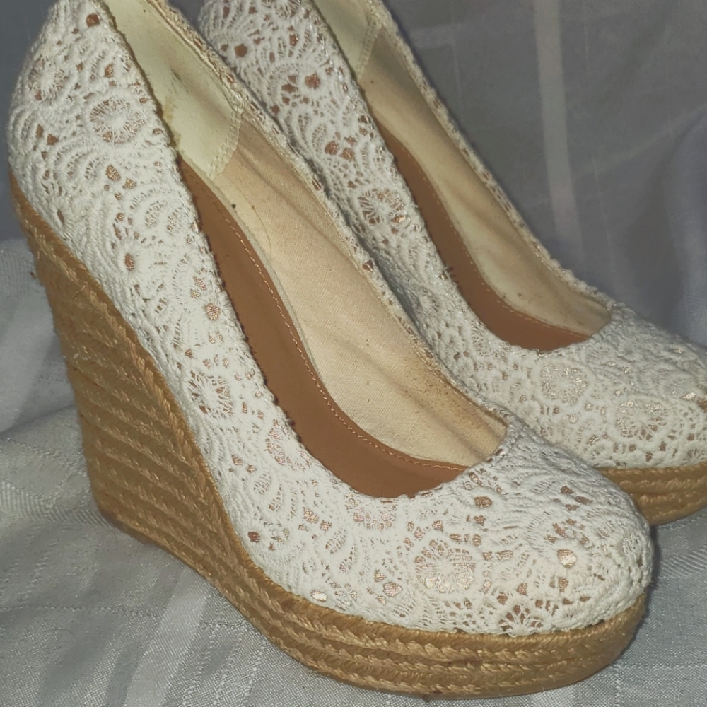 Charlotte Russe | White | Corded Wedges | Women's size 8